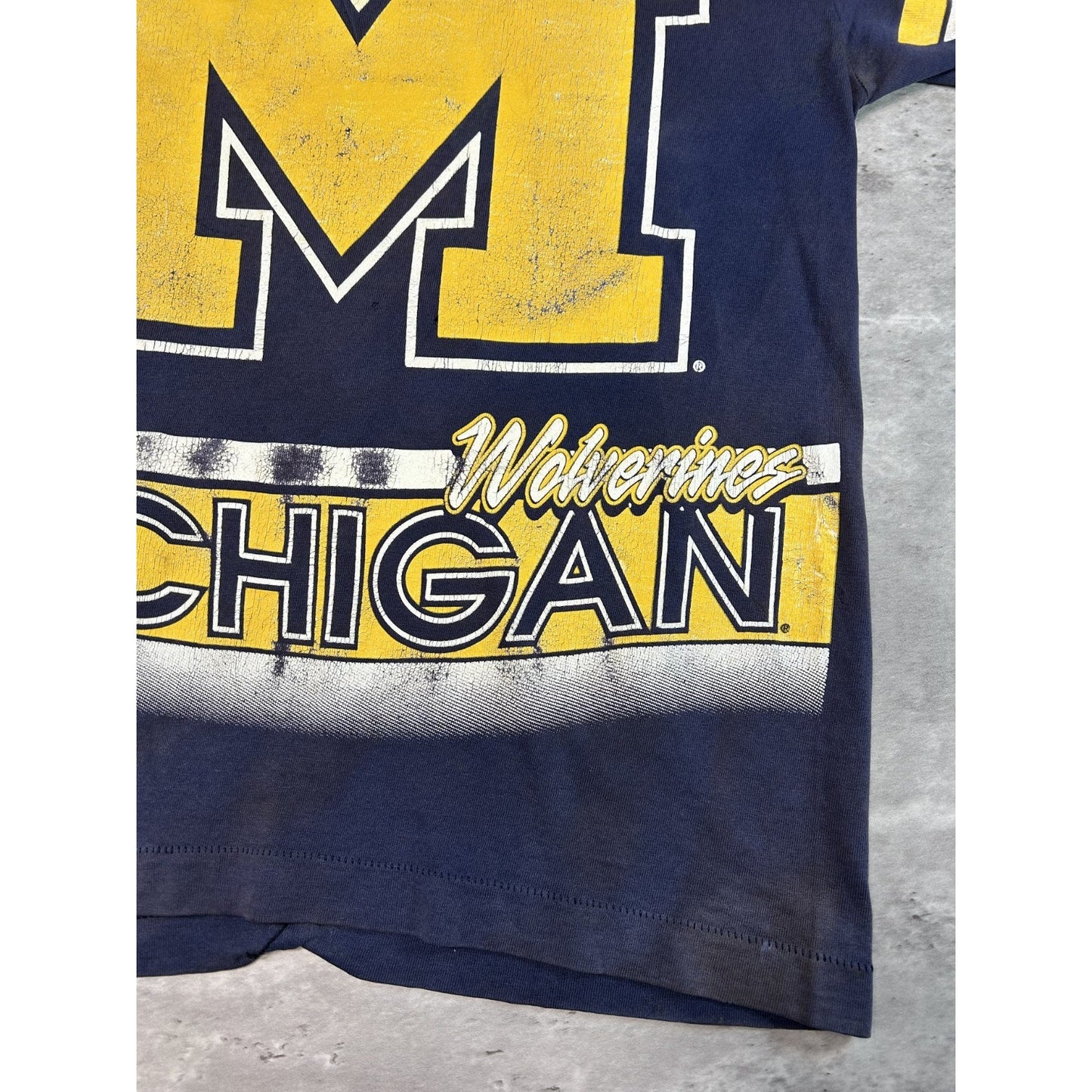 Vintage 90s Michigan Wolverines NCAA Jersey Style All Over Print T-Shirt Medium
