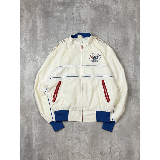 Vintage 80s Al-Delco Embroidered Logo Full Zip Racing Bomber Jacket Size Large