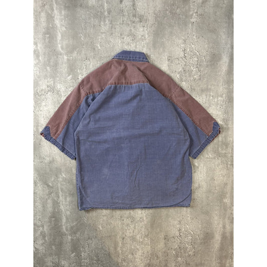 Vintage Bugle Boy Two Tone Single Pocket Short Sleeve Button Up Shirt Size Small