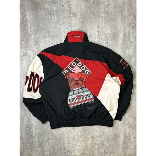 Vintage 90s Kenny Wallace #8 Nascar Red Dog Paw Print Jacket Size 2XL
