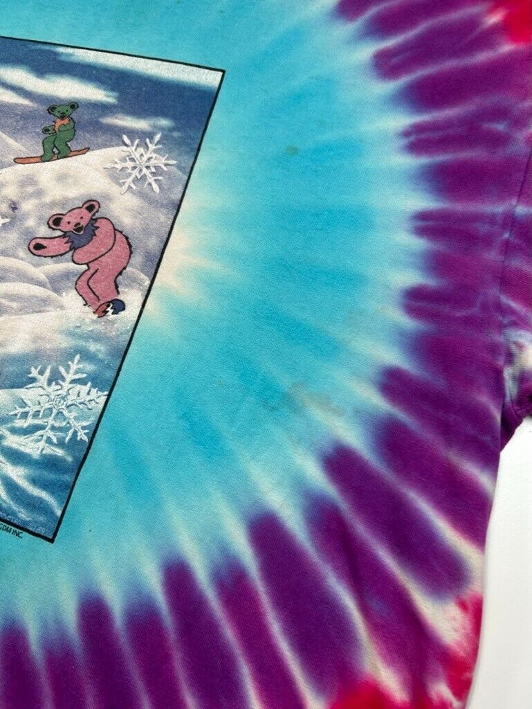 Vtg Grateful Dead Dancing Bears Snowboarding Tye Dye Folk Music T-Shirt Sz 2XL