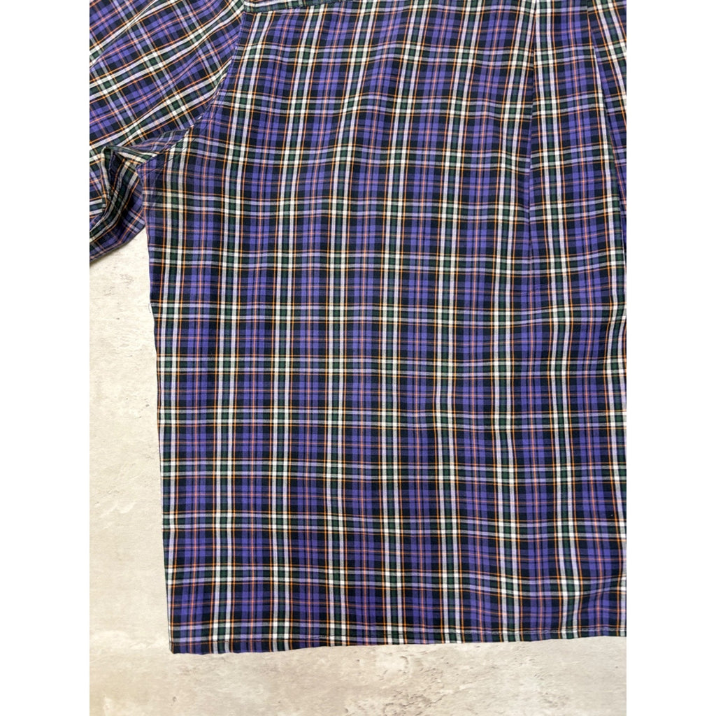 Vintage Chaps Embroidered Crest Plaid Cropped Button Up Shirt Size XL