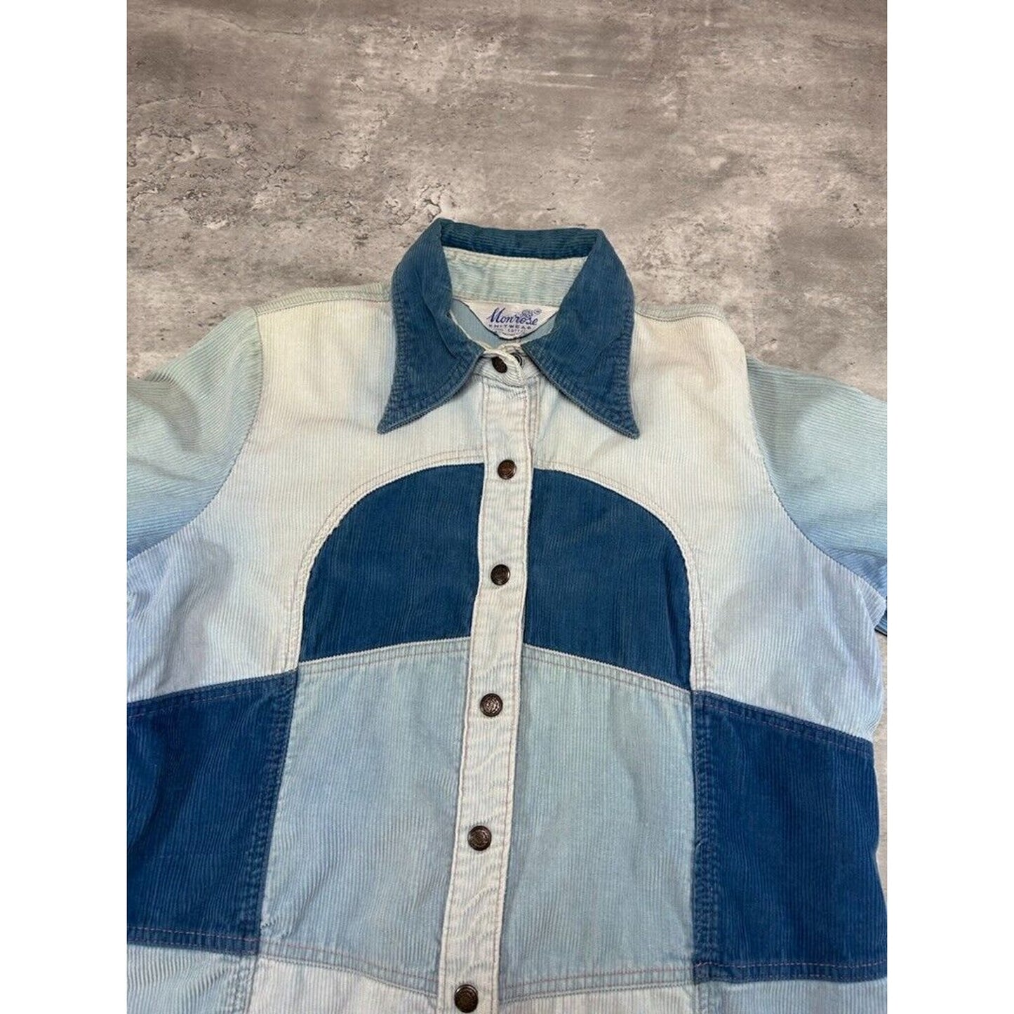 Vintage 1970s Monrose Knitwear Corduroy Pattern Button Up Shirt Size Medium