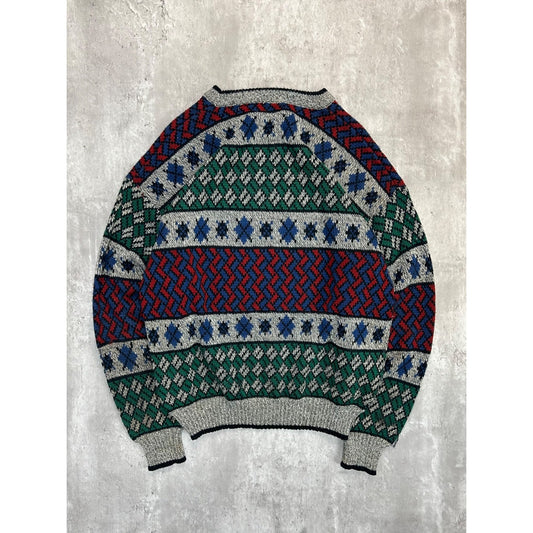 Vintage 90s Van Heusen Hennessy Abstract Patter Knit Sweater Size LT