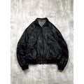 Vintage Leather Globe Pattern Lined Full Zip Bomber Jacket Size XL