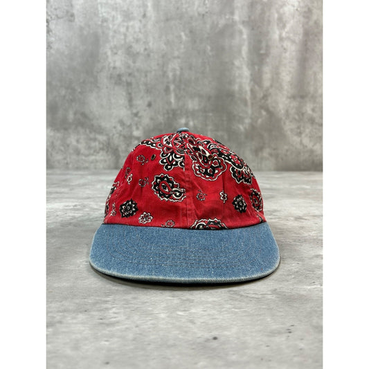 Vintage 90s Paisley Print Denim Brim Flexfit Hat OSFA