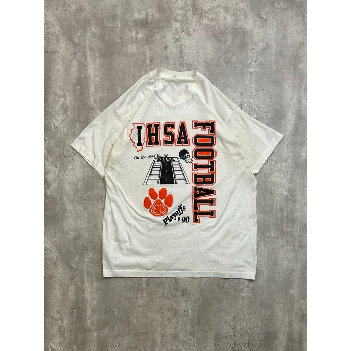 Vintage 1990 IHSA Football Playoffs Collegiate Spellout Graphic T-Shirt Size 2XL
