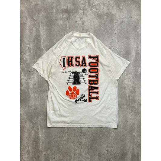 Vintage 1990 IHSA Football Playoffs Collegiate Spellout Graphic T-Shirt Size 2XL