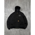 Vintage Carhartt Quilted Lined Canvas Hooded Bomber Workwear Jacket Sz XL J06ONX