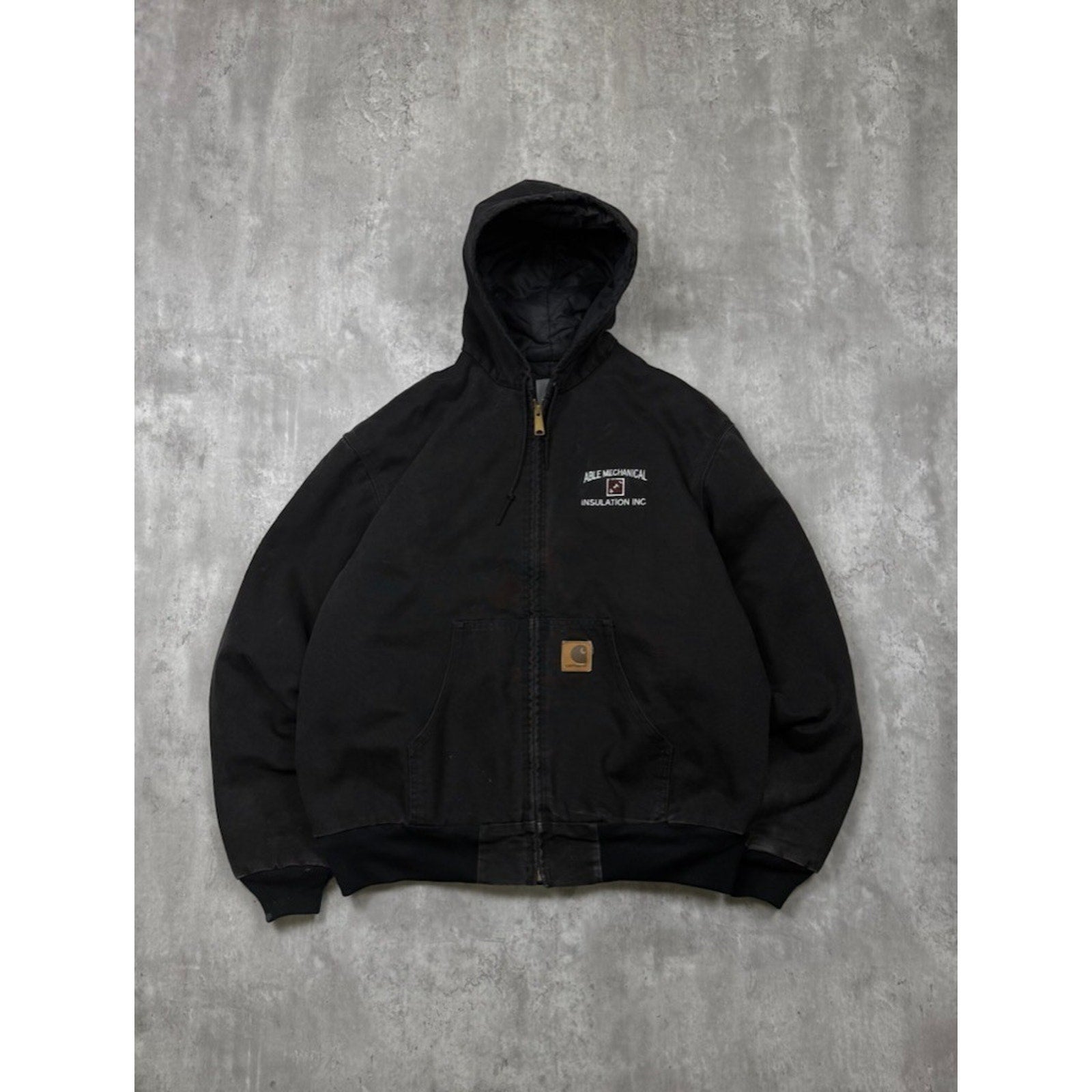 Vintage Carhartt Quilted Lined Canvas Hooded Bomber Workwear Jacket Sz XL J06ONX