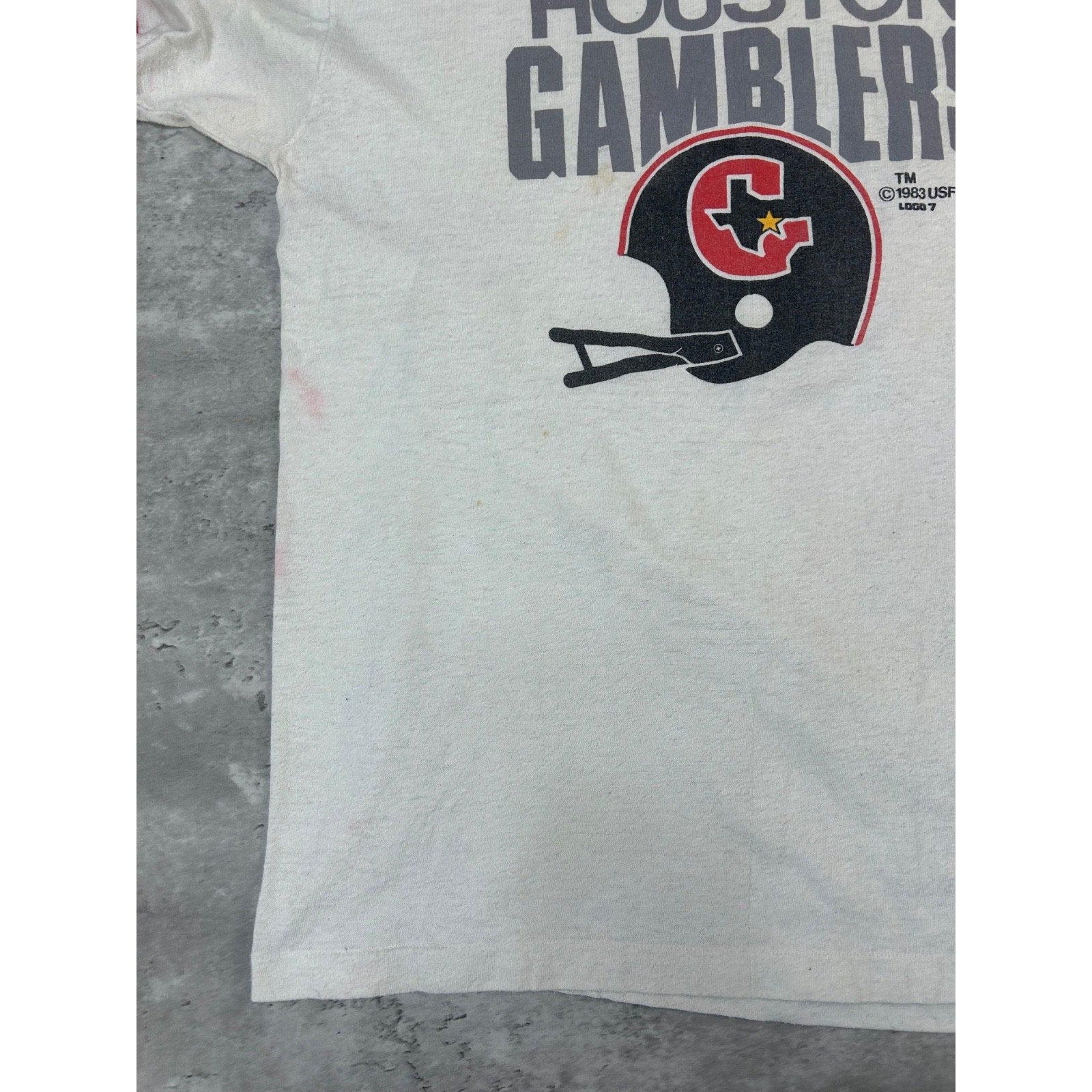 Vintage 1983 Houston Gamblers USFL Football Graphic Ringer T-Shirt Size Large
