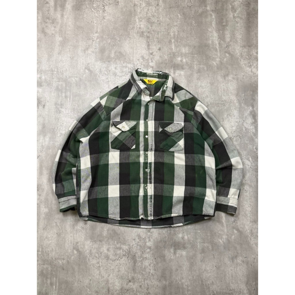Vintage 90s Work N' Sport Pearl Snap Flannel Long Sleeve Button Up Shirt Sz 2XL