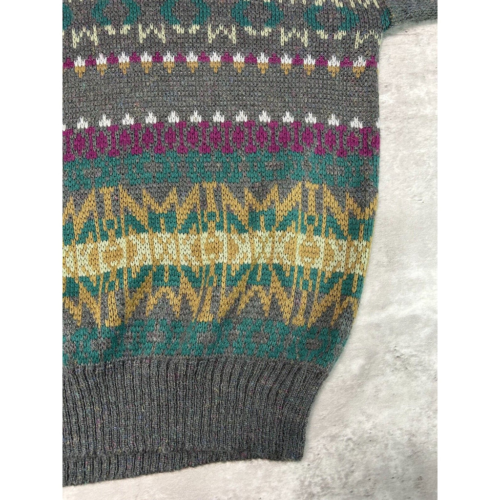 Vintage 80s/90s Sears Abstract Striped Ribbed Pullover Knit Sweater Size XL