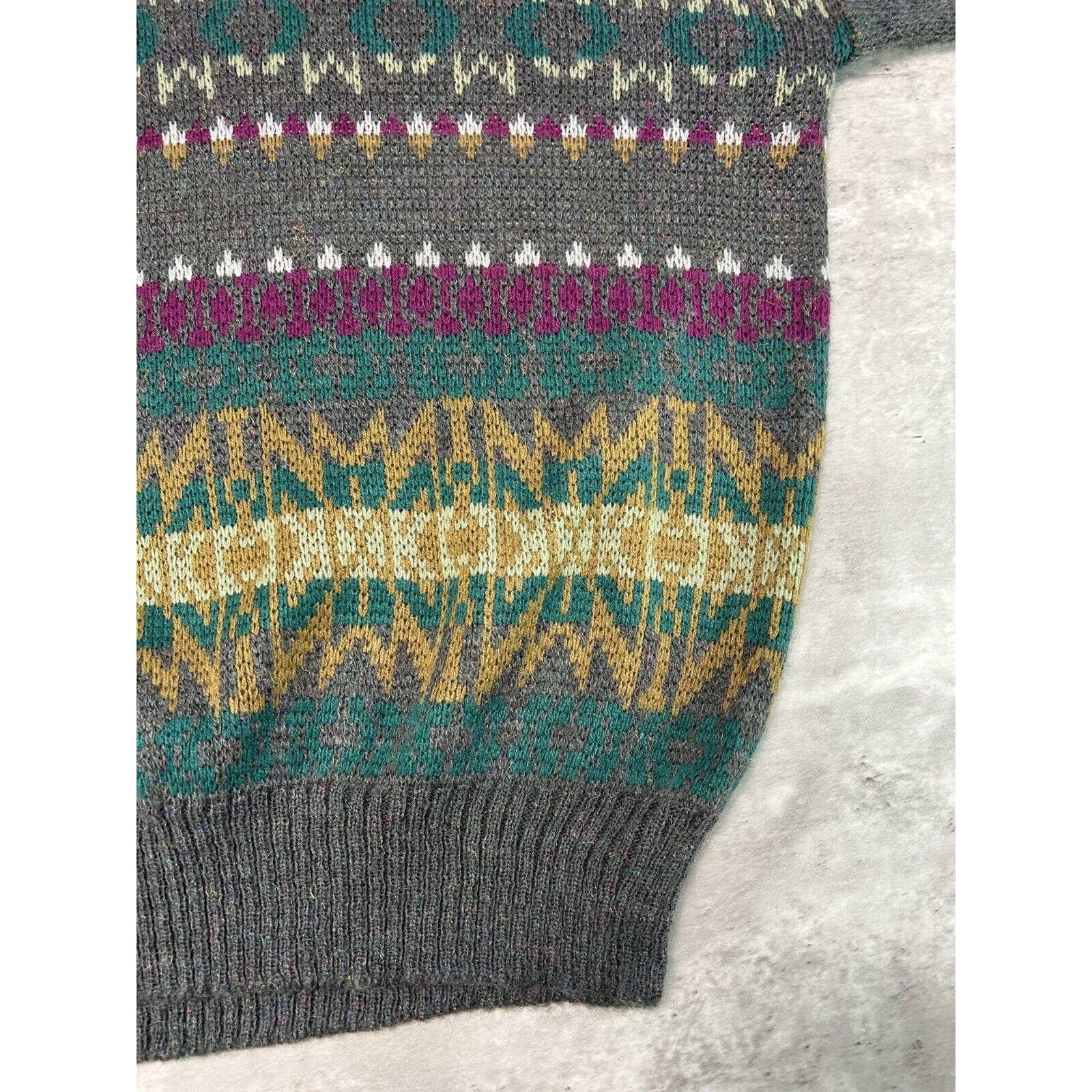 Vintage 80s/90s Sears Abstract Striped Ribbed Pullover Knit Sweater Size XL