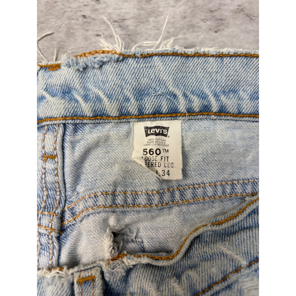 Vintage 90s Levis 560 Red Tab Relaxed Fit Tapered Light Wash Denim Pants Size 35