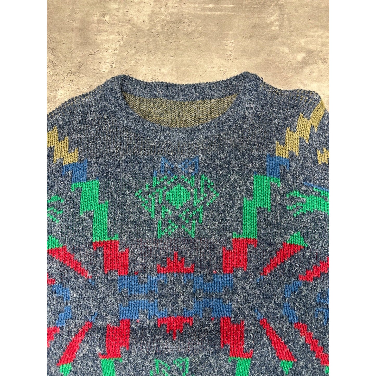 Vintage 80s/90s Abstract Aztec Print Pullover Ribbed Knit Sweater Size XL