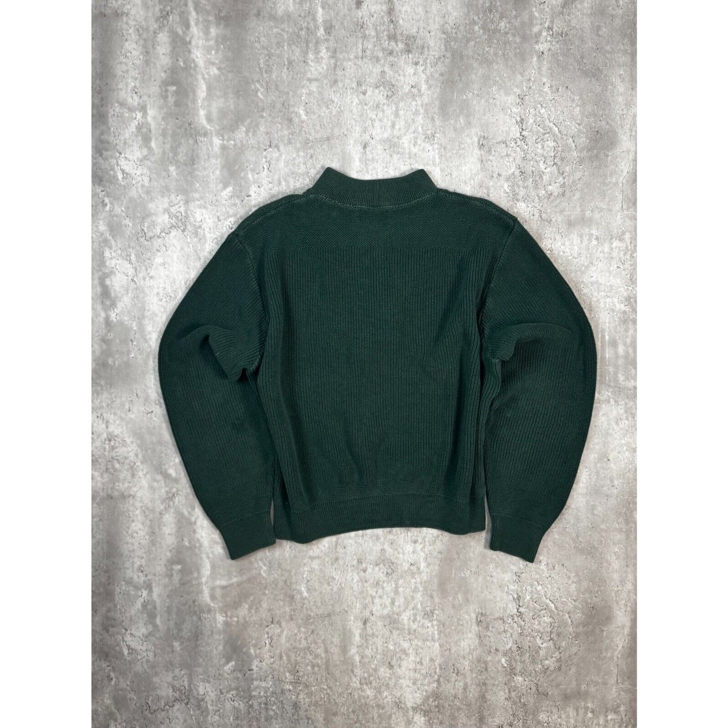 Vintage 90s L.L. Bean 1/4 Button Ribbed Pull Over Knit Sweater Size Large Green