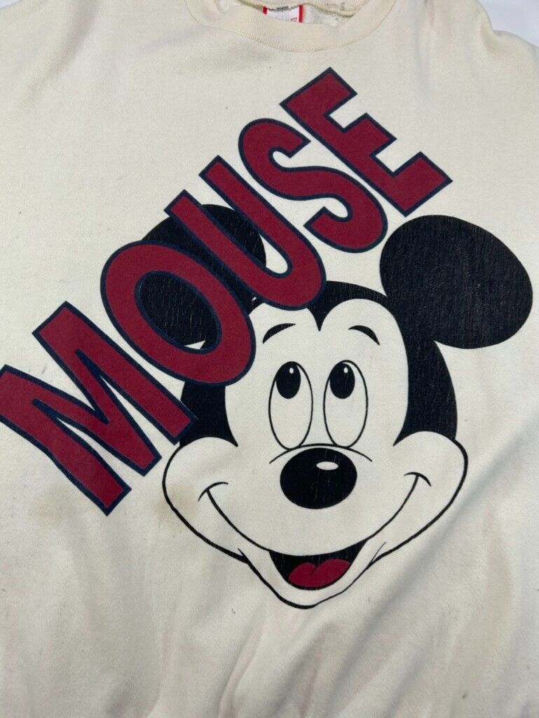 Vintage 90s Mickey Mouse Cartoon Character Crewneck Sweatshirt Size XL Beige