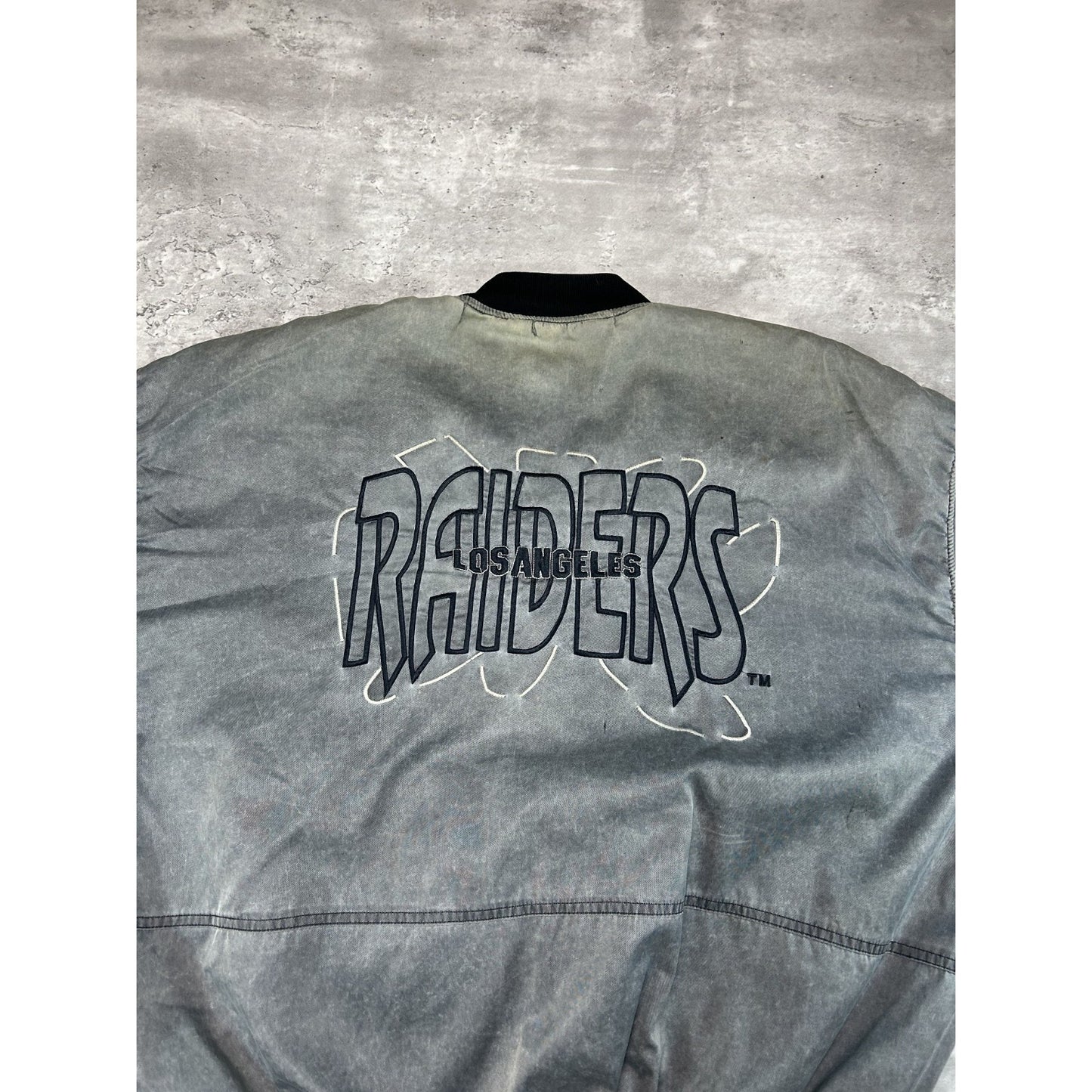 Vintage 90s Los Angeles Raiders NFL Embroidered Spellout Nylon Bomber Jacket 2XL