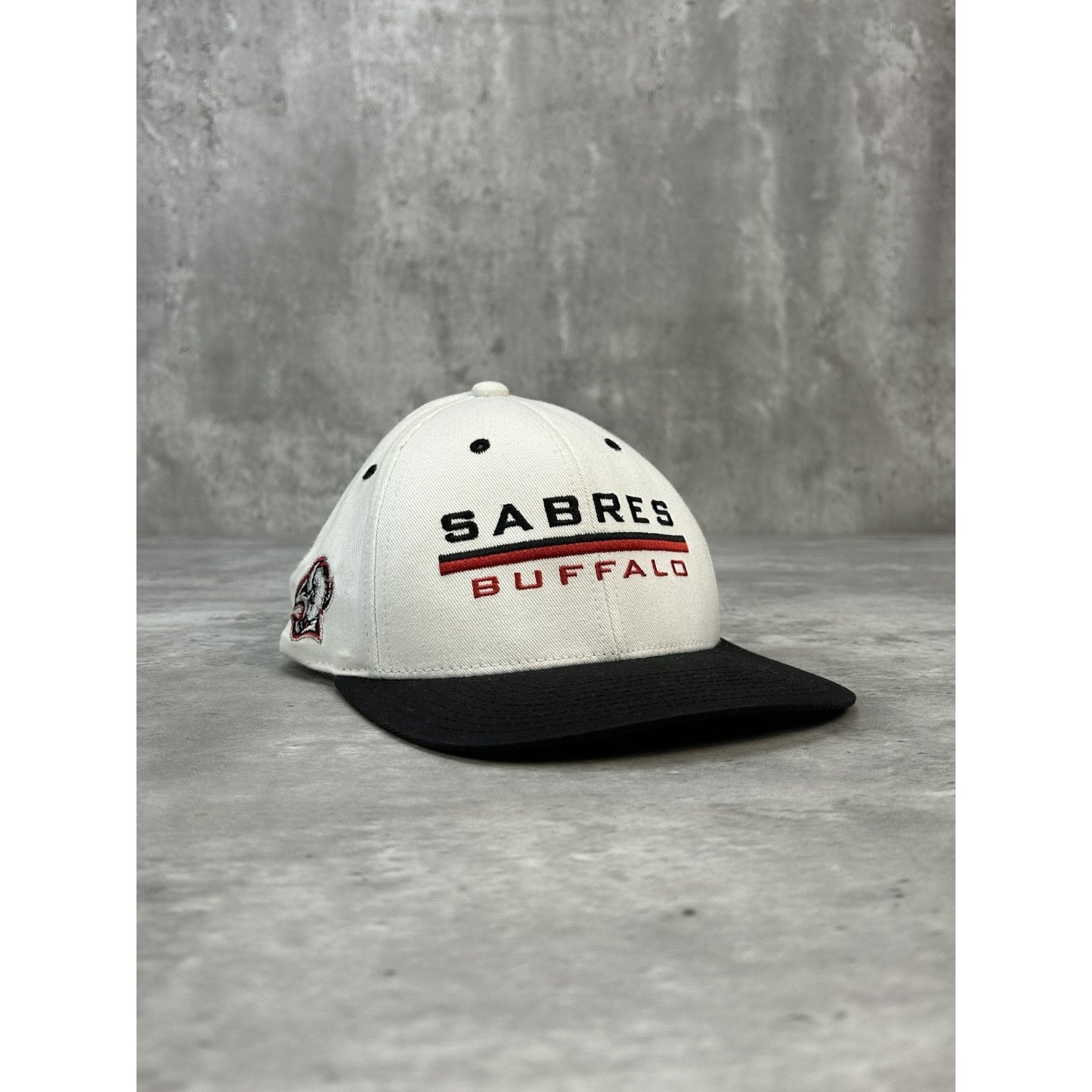 Vintage 90s Buffalo Sabres NHL Embroidered Goat Head Spellout Snapback Hat OSFA