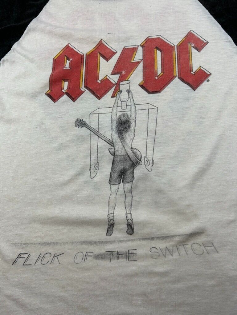 Vtg 80s ACDC Flick Of The Switch World Tour Rock Music Raglan T-Shirt Sz Medium