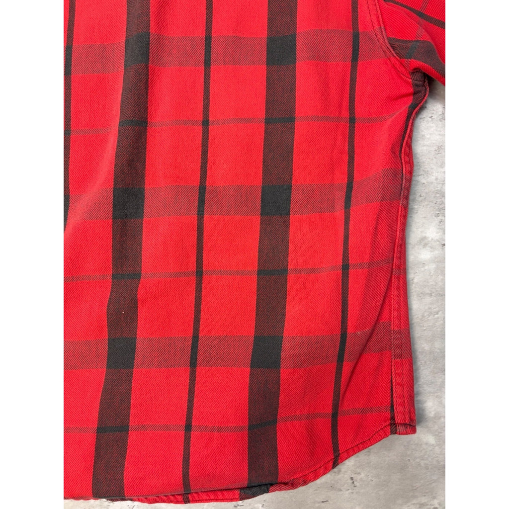 Vintage 1970s St Johns Bay By Big Mac Red Plaid Print Button Up Shirt Sz Large