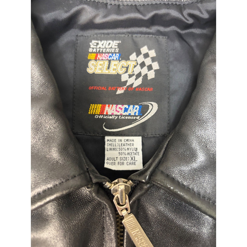 Vintage 2000 Nascar Embroidered Logo Leather Bomber Jacket Size XL