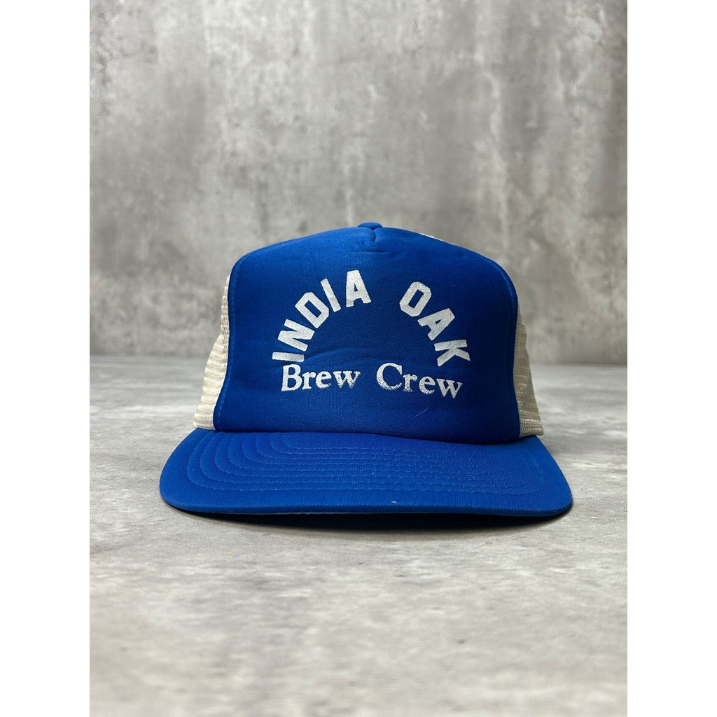 Vintage 80s/90s India Oak Brew Crew Spellout Graphic Trucker Snapback Hat OSFA