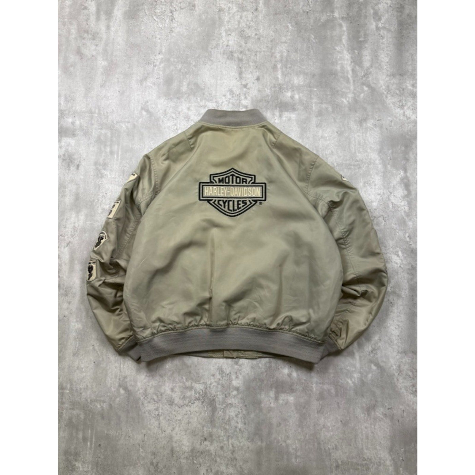 Vintage Harley Davidson Embroidered Patch Nylon Full Zip Bomber Jacket Size XL