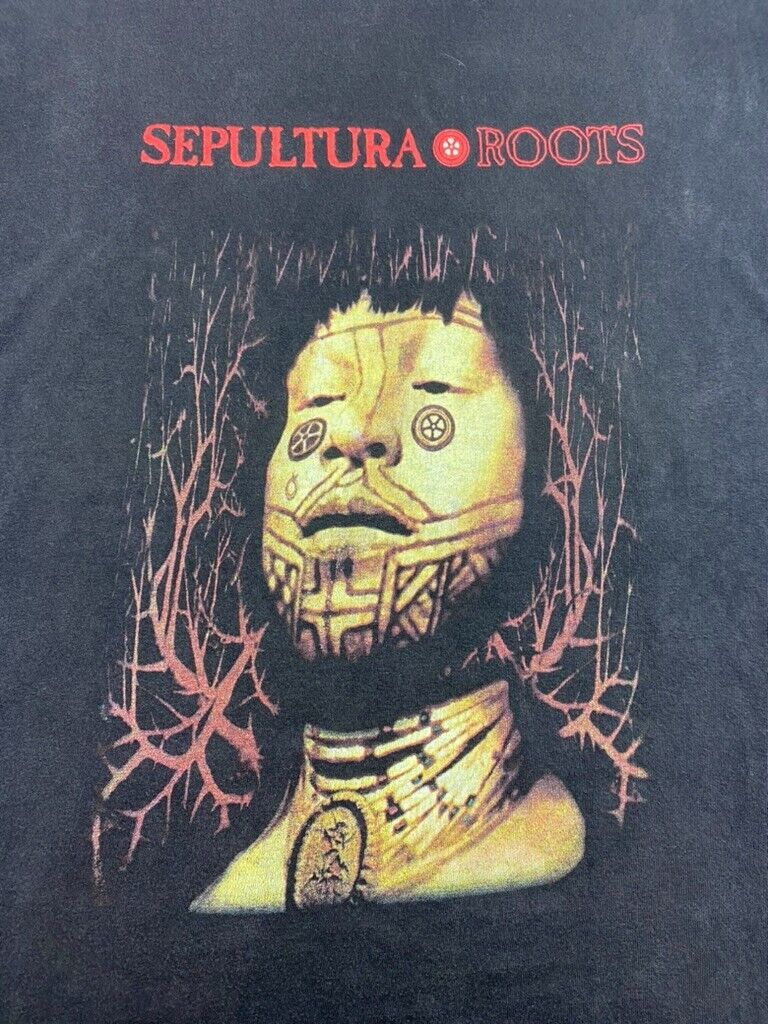 Vintage Sepultra Roots Heavy Metal Music Graphic T-Shirt Size Large Black