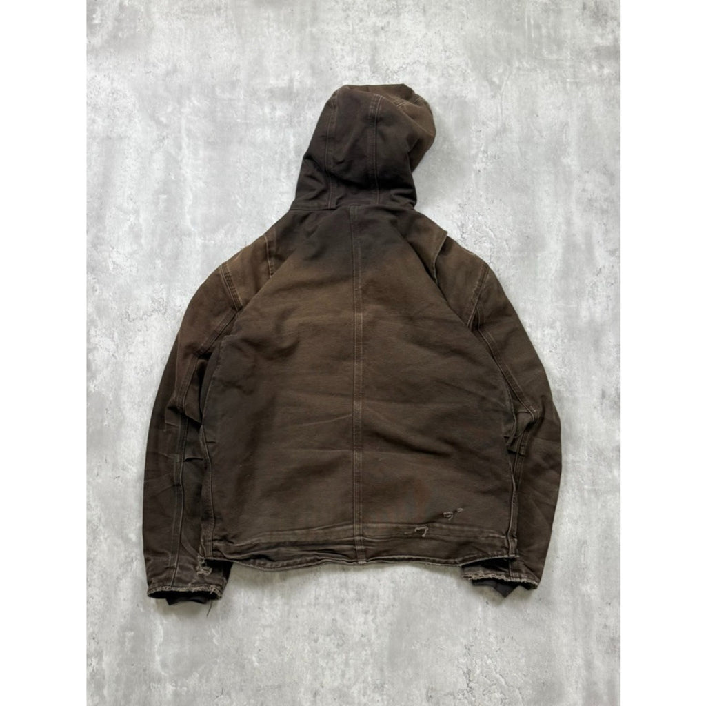 Vintage Carhartt Fleece Lined Canvas Brown Hooded Detroit Jacket Size Large