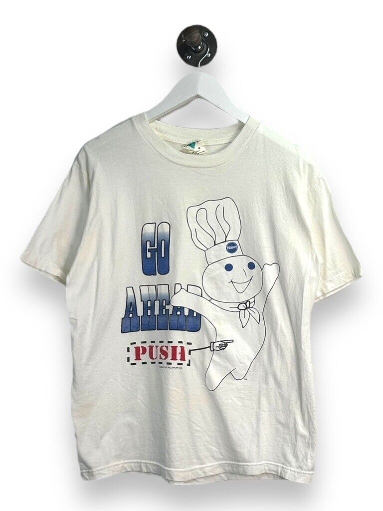 Vintage 1996 Pillsbury Doughboy Go Ahead Push Graphic Spellout T-Shirt Size M