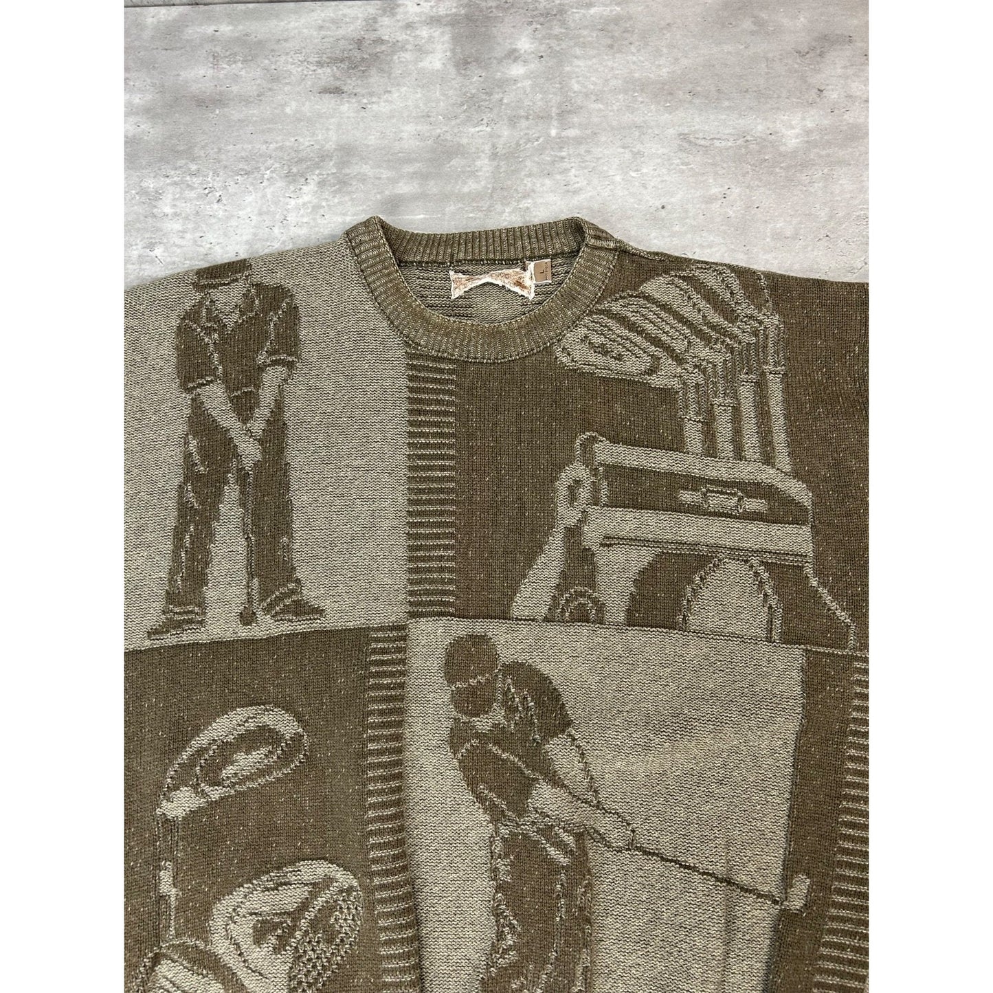 Vintage 90s Golf Paneled Graphic Pullover Ribbed Knit Sweater Size Large