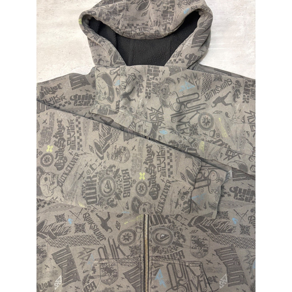 Vintage Y2K Quiksilver All Over Print Full Zip Hooded Sweatshirt Size XL