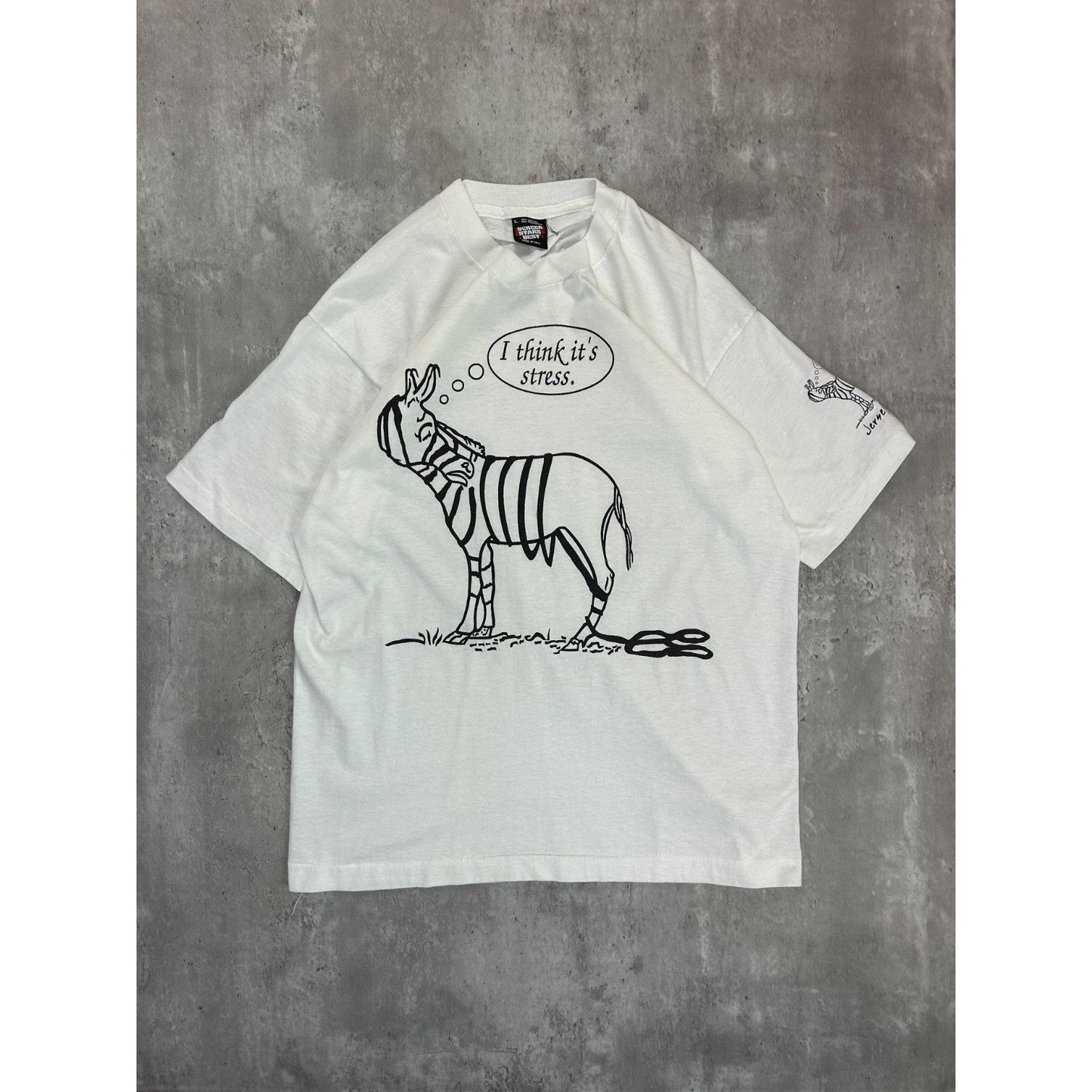 Vintage 90s Jersey Jacks I Think Its Stress Comedy Graphic T-Shirt Size Large