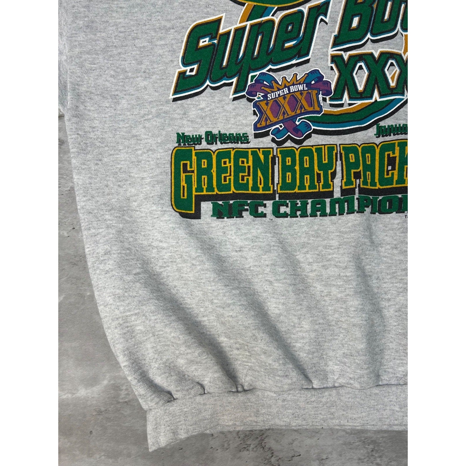 Vintage 1997 Green Bay Packers NFL Super Bowl XXXI Graphic Sweatshirt Size XL