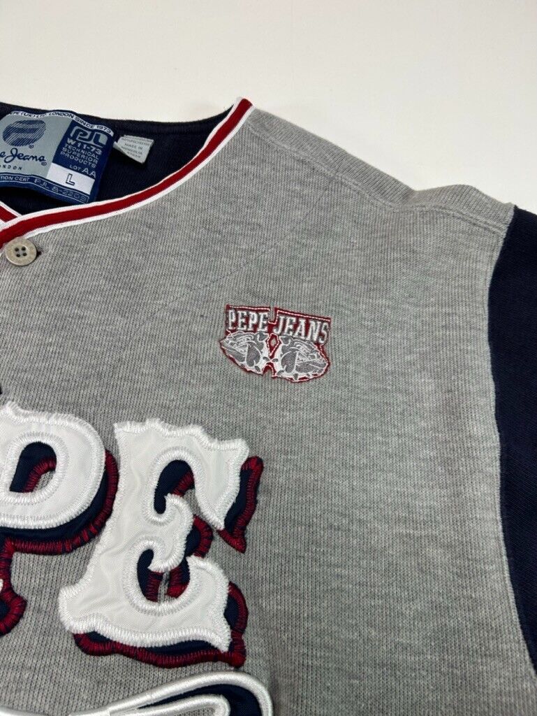 Vintage 90s Pepe Jeans Double Dogs Embroidered Baseball Jersey Size Large