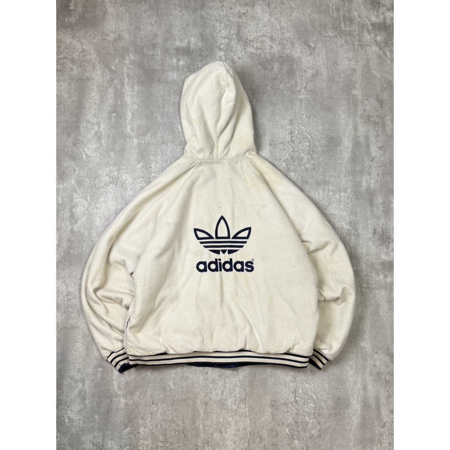 Vintage 90s Adidas Embroidered Trefoil Reversible Full Zip Hooded Jacket Size L