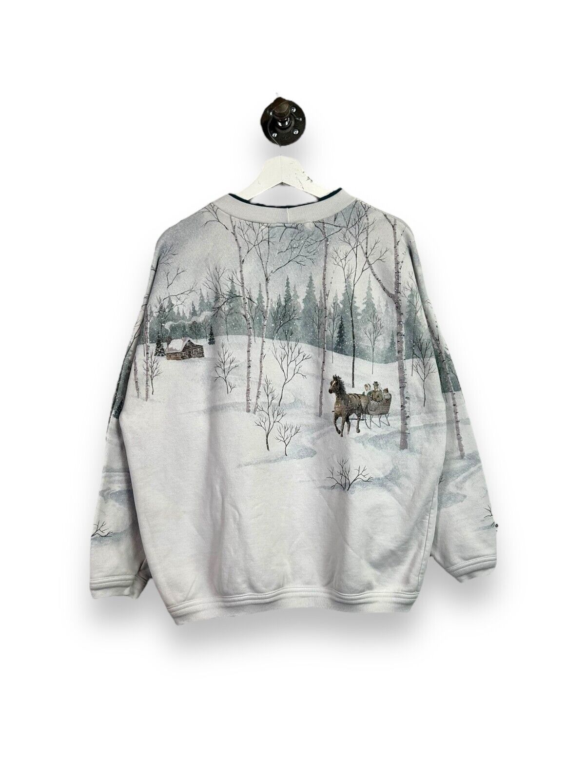 Vintage 90s Winter Landscape All Over Print Crewneck Sweatshirt Size Large