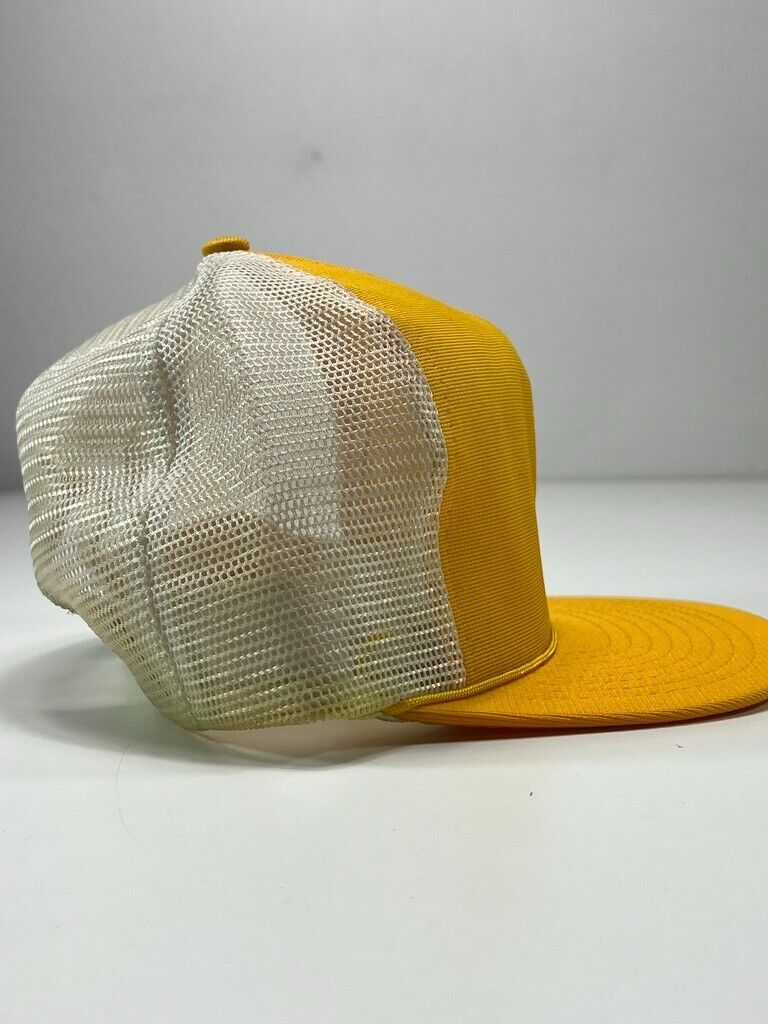 Vintage 80s Blank Mesh Trucker Snapback Hat OSFA Yellow