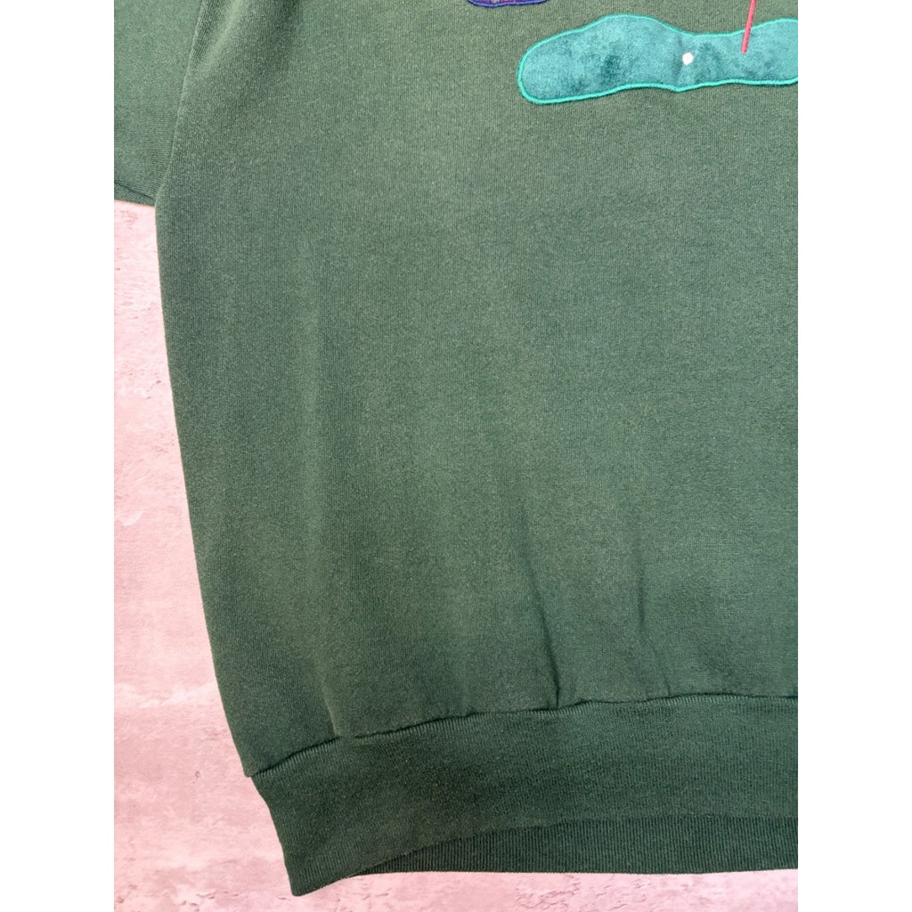 Vintage 90s Golf Embroidered Plaid Spellout Graphic Green Sweatshirt Size XL