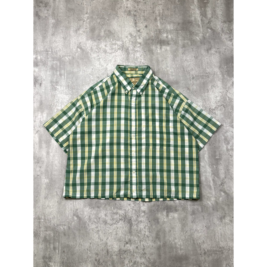 Vintage Sun River Single Pocket Plaid Short Sleeve Cropped Button Up Shirt Sz XL