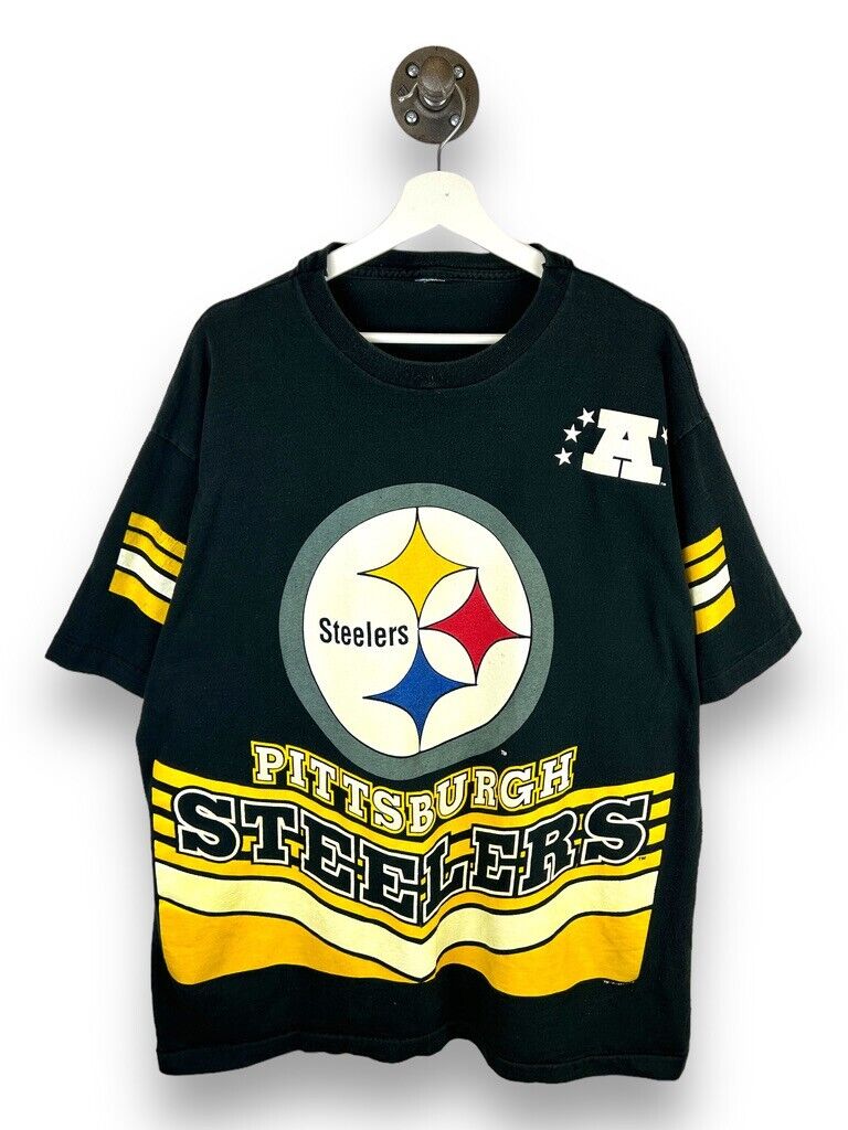 Vintage 1995 Pittsburg Steelers Jersey Style AOP NFL Graphic T-Shirt Size XL