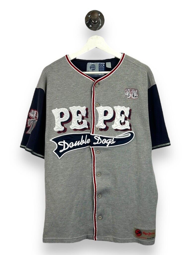 Vintage 90s Pepe Jeans Double Dogs Embroidered Baseball Jersey Size Large