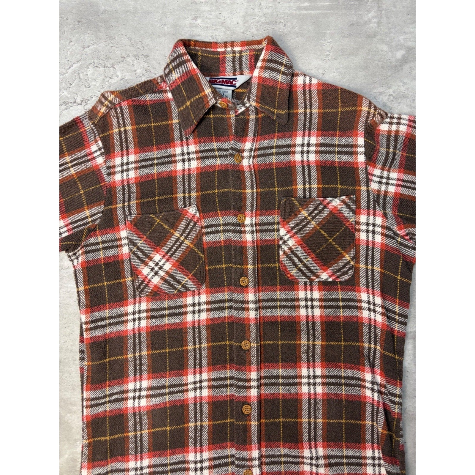 Vintage 1980s Big Mac JCPenney Brown Long Sleeve Button Up Shirt Size MT