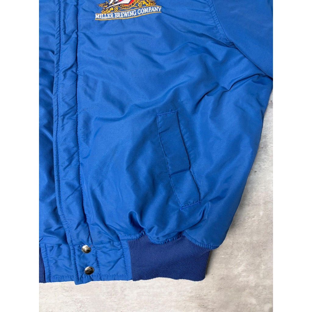Vintage 90s Miller Lite Embroidered Full Zip Insulated Bomber Jacket Size Large
