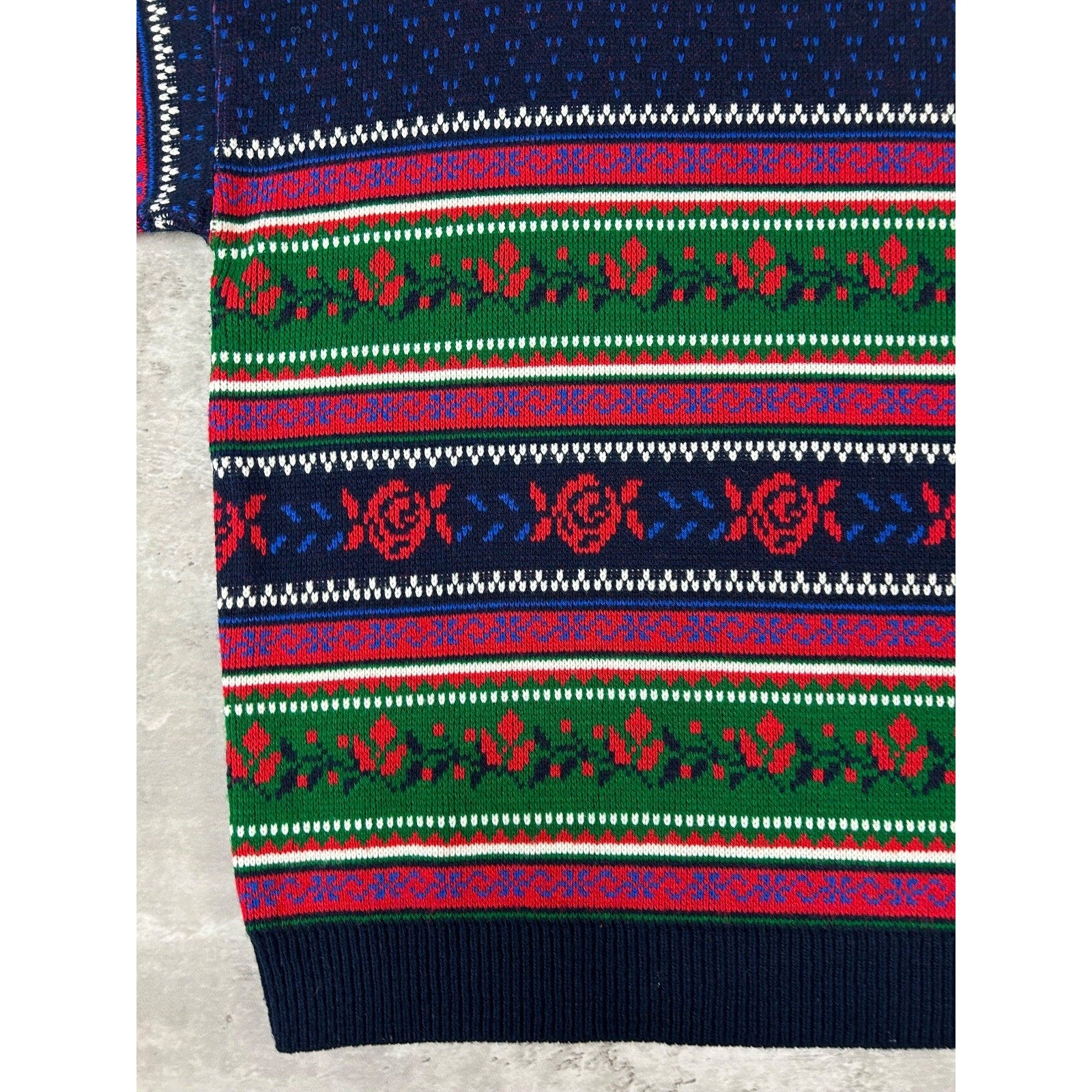 Vintage 90s Rose Striped Print Pullover Turtle Neck Knit Sweater Size Large