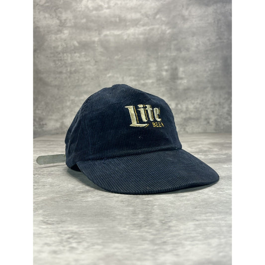 Vintage 80s/90s Miller Lite Beer Embroidered Corduroy Strapback Hat OSFA