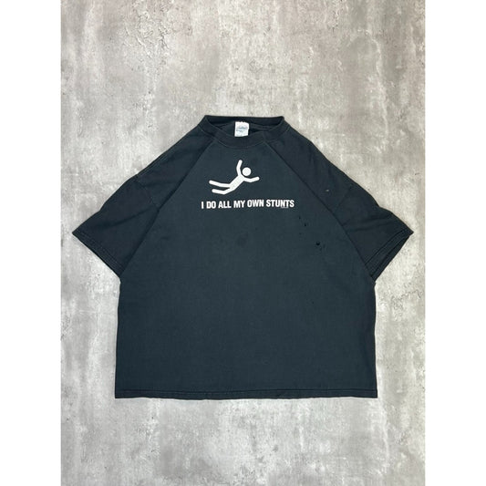 Vintage I Do All My Own Stunts Stick Figure Comedy Graphic T-Shirt Size 2XL