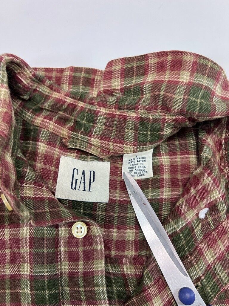 Vintage 90s Gap Plaid Flannel Earth Tone Button Up Shirt Size Large